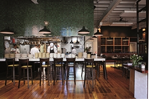 Seeing catering equipment and busy chefs in action adds a whole new level to the dining experience.  (Image with compliments to 4Fourteen, Sydney, Australia)
